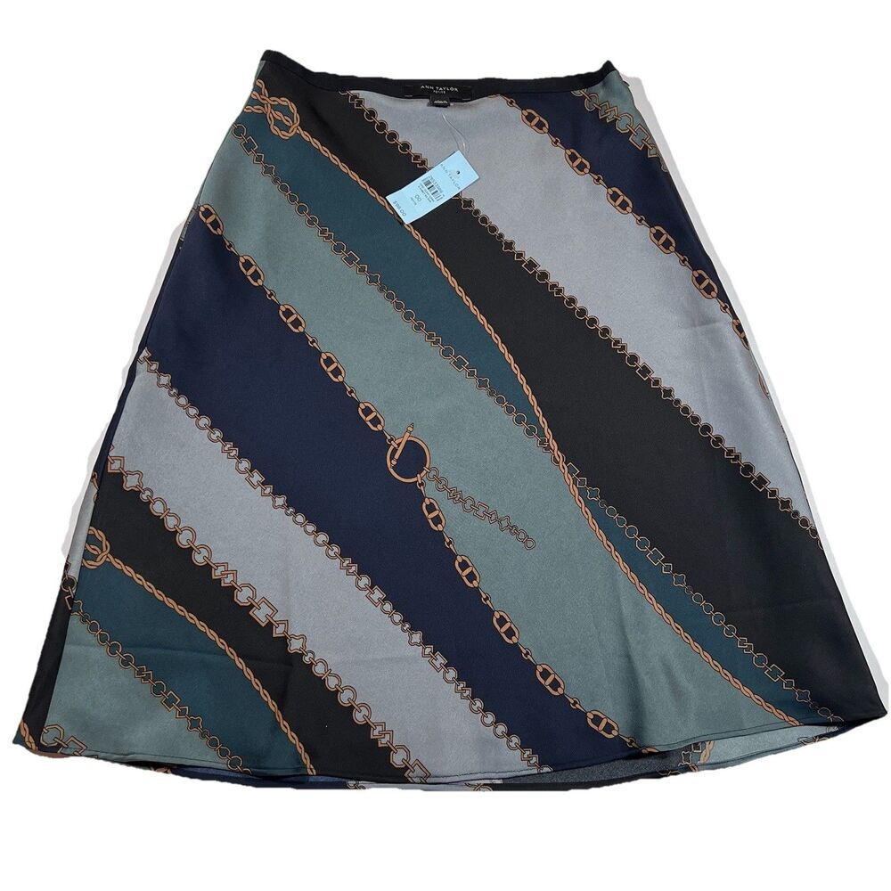 Ann Taylor Striped Equestrian Design Midi Skirt Women's 00P New With Tags!